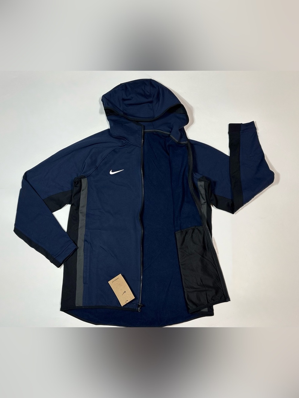 Nike Men’s Navy & Black Hooded Zip Jacket with Gray Accents